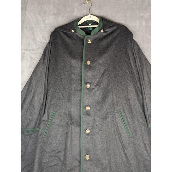 Tostmann Trachten Wool Cape Austria Black Green Trim Button - Picture 2 of 15